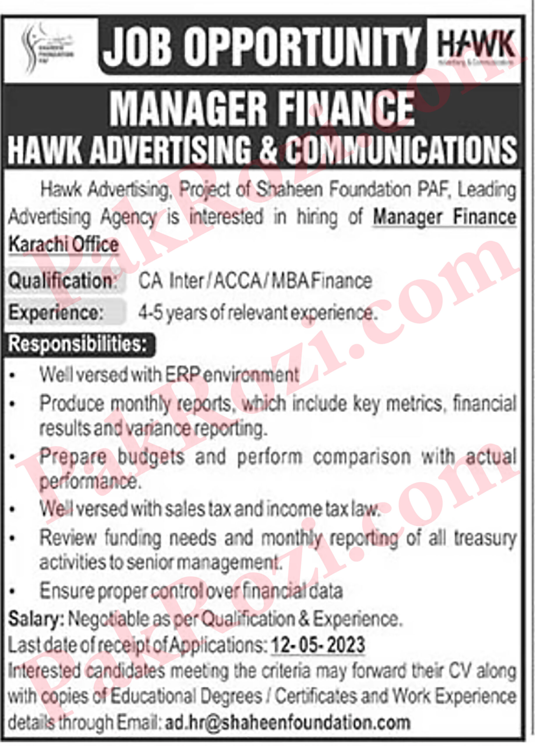 Manager Finance Position Available at Hawk Advertising!