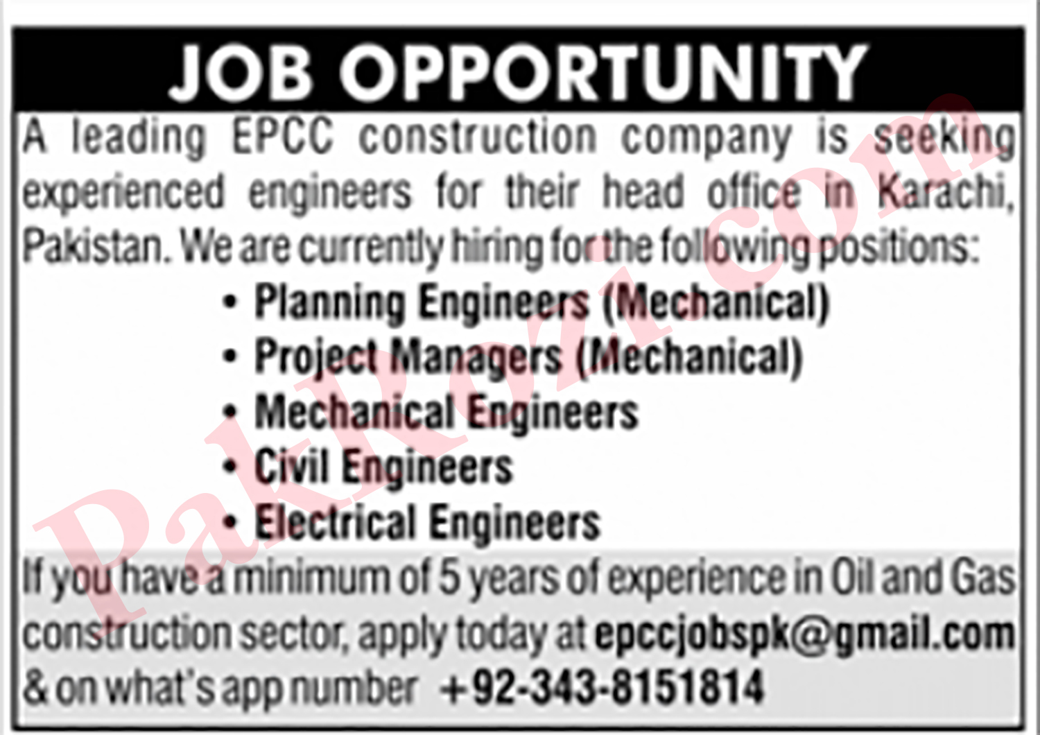 EPCC Construction Company is Seeking Engineers.