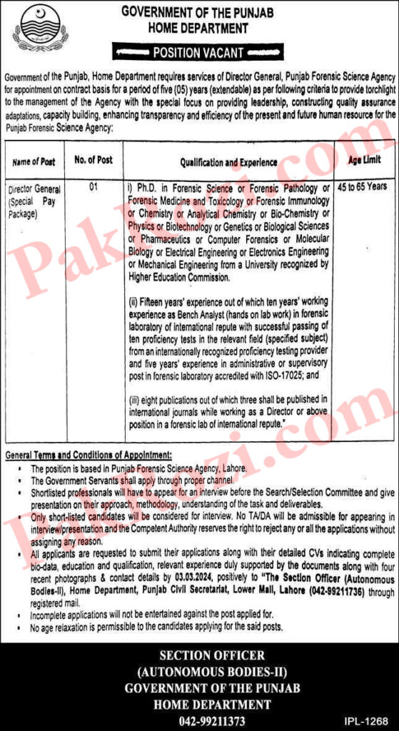 Career Opportunities at Punjab Forensic Science Agency in 2024!