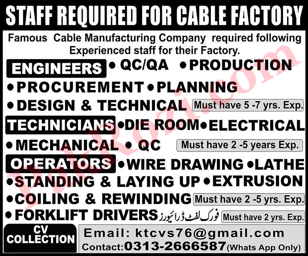 Join the Team at Cable Factory: Staff Required for Multiple Positions