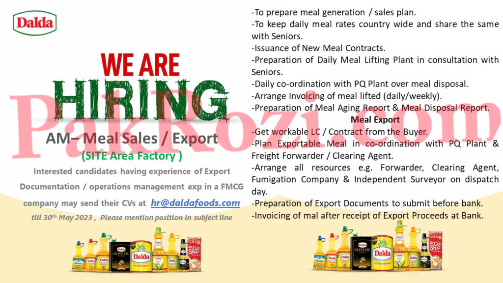 AM Meal Sales / Export at Dalda Pakistan