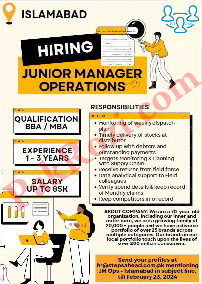  Join Steps Ahead for the Position of Junior Manager Operations!